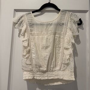 Aerie Cream Ruffled Smocked Blouse